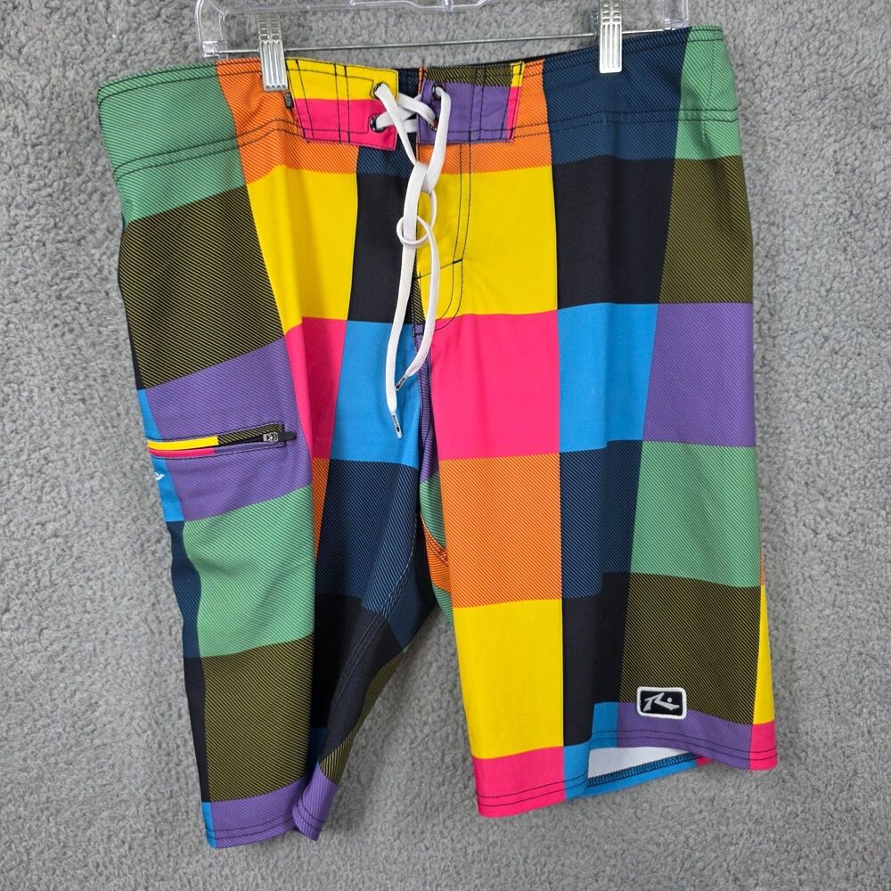 RUSTY Colorblock Board Shorts Men's 34x9 Drawstring Pockets Bottle Opener